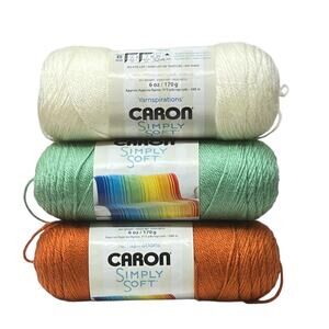 CARON Simply Soft Yarn 100% Acrylic Color: (1) Off White (1) Sage (1) Pumpkin
